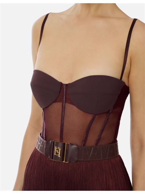 MINI ABITO IN TULLE E FRANGE ELISABETTA FRANCHI | AB82556E2EA4 Merlot